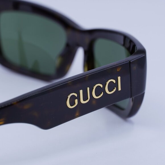 Gucci GG1296S 004 Sunglasses Havana Rectangle Frame, Green Lenses - Picture 10 of 12